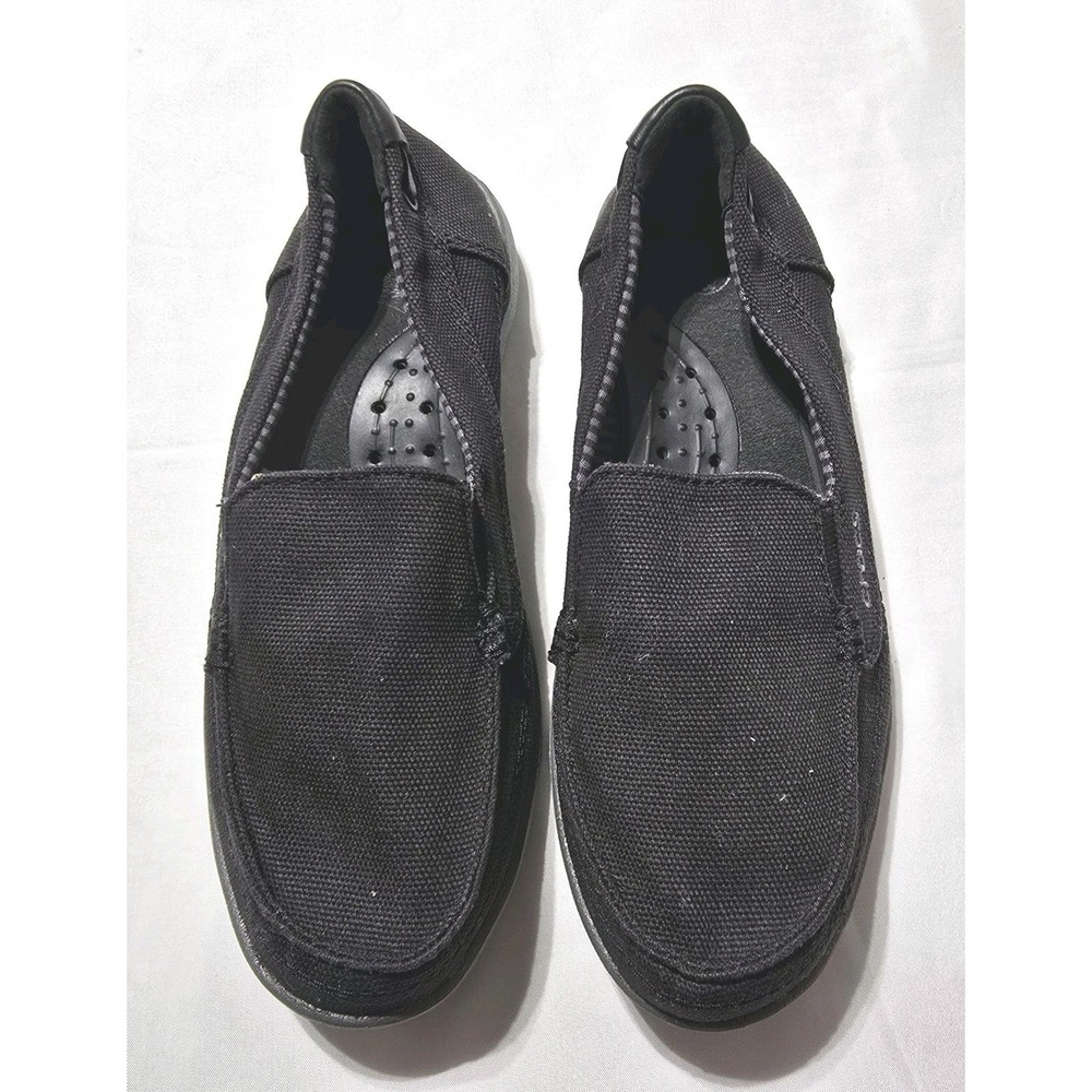 Crocs Santa Cruz Loafers Womens‎ SZ 6 Black Canvas Slip On Casual Comfort Shoes